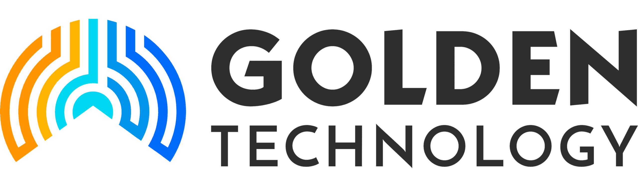 Golden Technology logo with vibrant blue and orange design elements.
